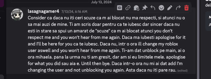 cosmin demanding apology