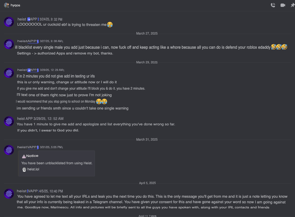 Raluca dms w/ heistbot